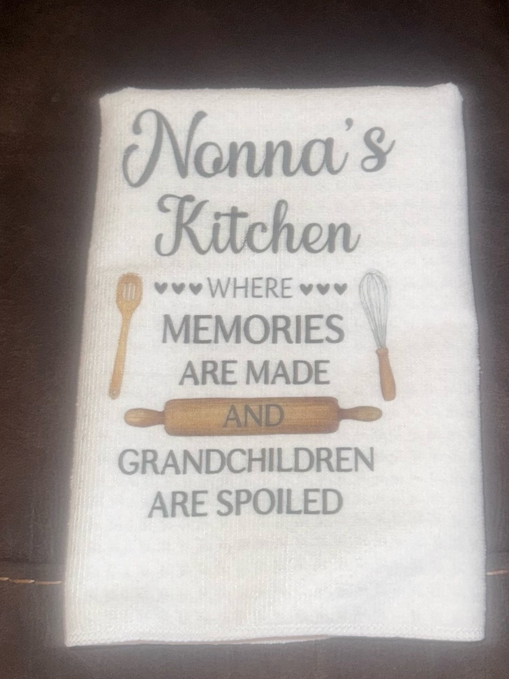 Nonna's Kitchen White Tea Towel - Memories & Grandchildren Design